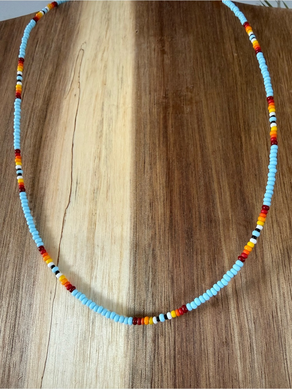 Delicate Multi-Color Seed Bead Necklace - Light Blue & Warm Accent Beads